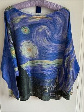Stunning and unique - Starry Night Print Lightweight Sweater - Blue & Yellow